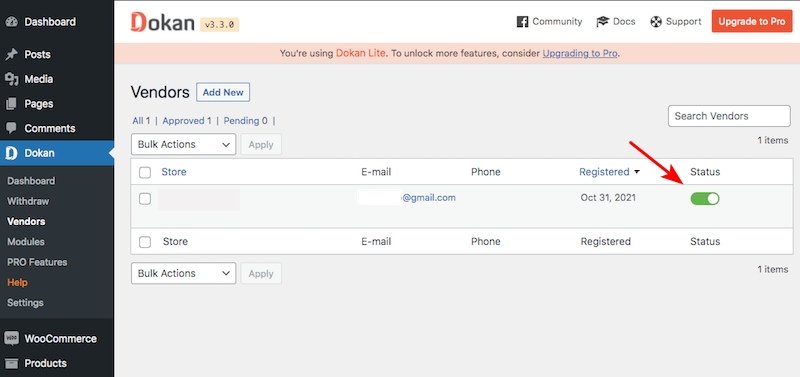 Dokan ativar provedor