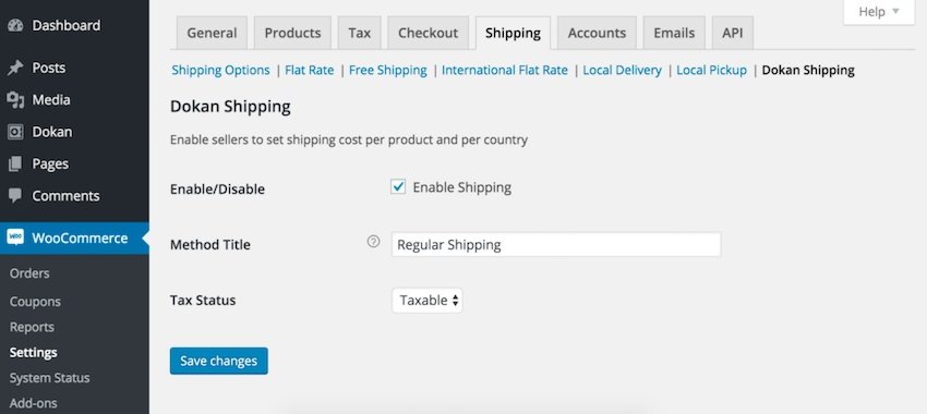 Habilite o envio do Dokan