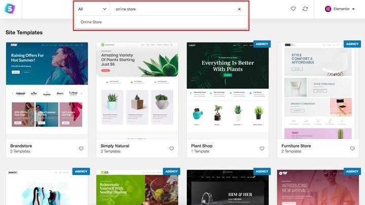 Modelo de início da loja online