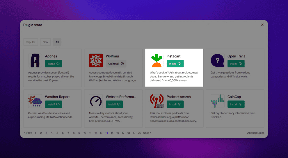 Loja de plug-ins do Chat GPT