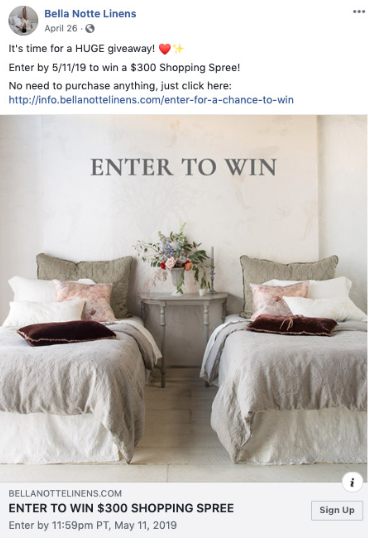 Exemplo de concurso de publicidade de comércio eletrônico no Facebook