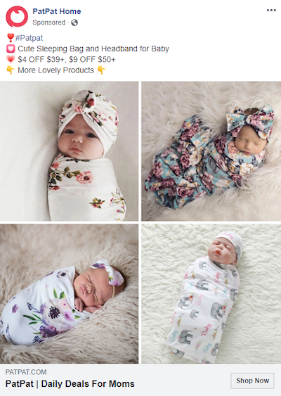 Faces de imagens de anúncios de comércio eletrônico no Facebook