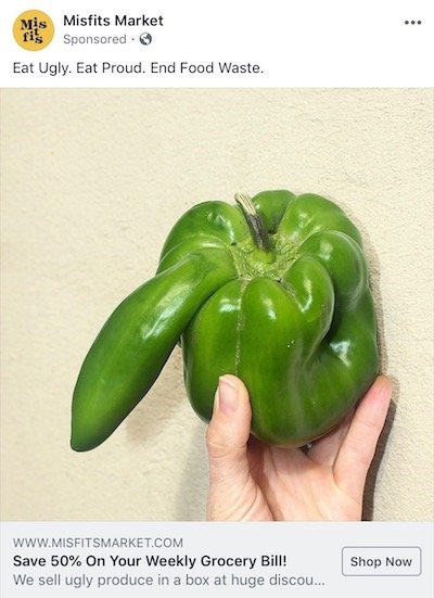 Simplicidade de imagens publicitárias de comércio eletrônico no Facebook