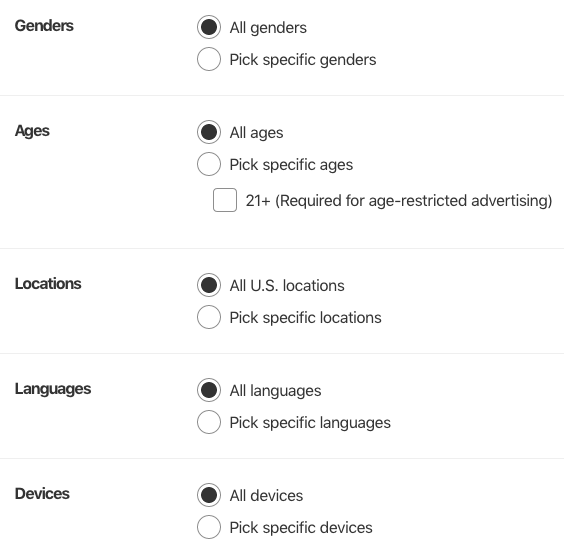 Segmentação adicional no Pinterest