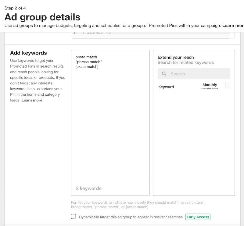 Segmentação por palavras-chave do Pinterest