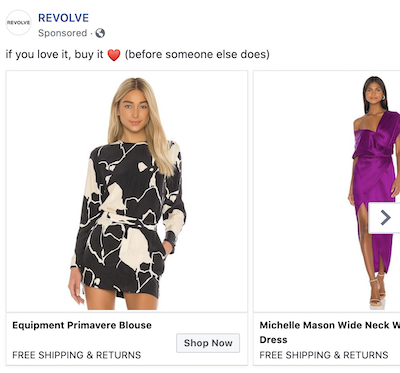 Exemplo de visualização de redirecionamento de abandono de carrinho de compras Revolve