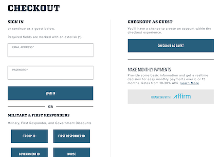 Página de check-out do convidado do Yeti